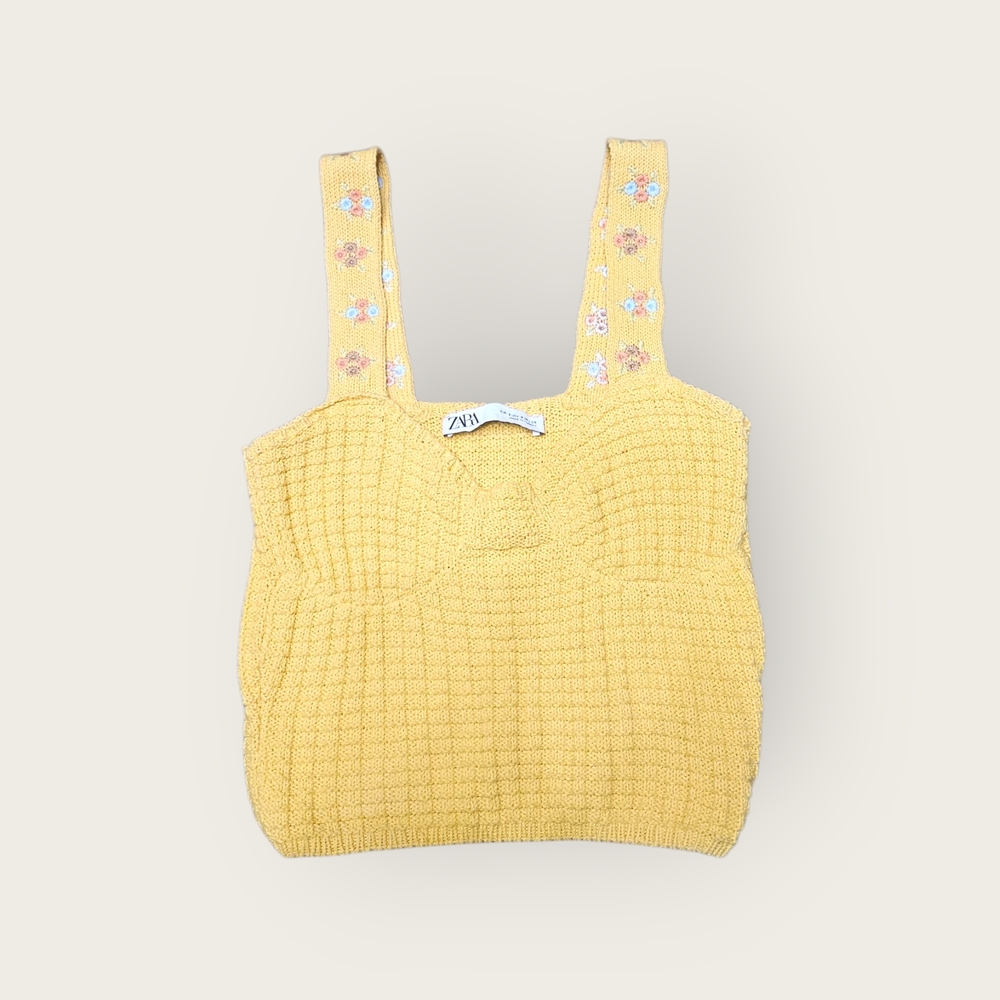 Zara Yellow Knit Tank Top with Floral Straps